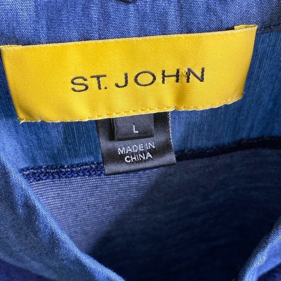 St. John Yellow Tag Denim Chambray Full Zip Front Short Sleeve Top L - Picture 4 of 12